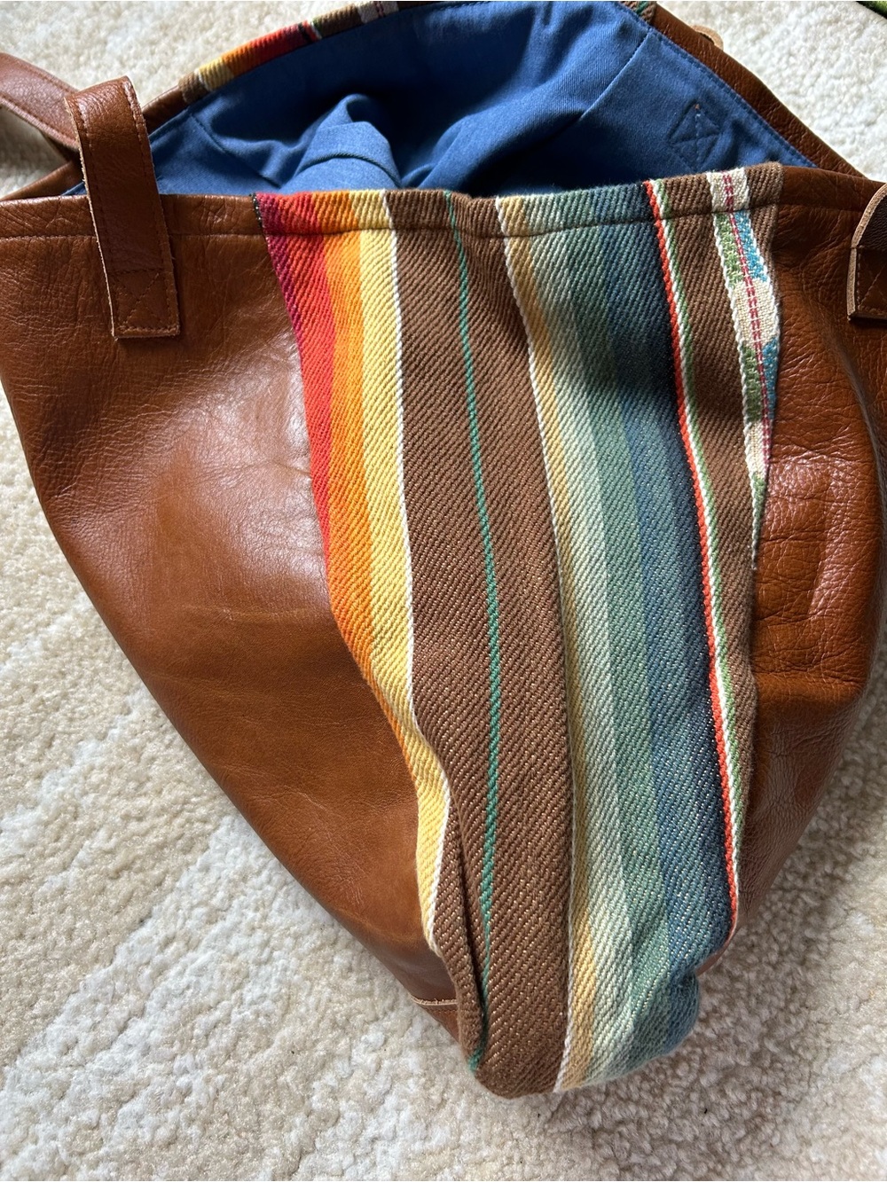 Vaalbara Leather Tote Bag Brown Serape Stripe Southwestern Shoulder Bag Large - Picture 6 of 9